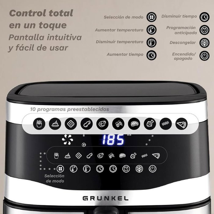Grunkel MaxisteelFryer Freidora de Aire Sin Aceite 2200W 9L